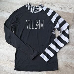 Volcom Black and White Striped Sleeve rash guard